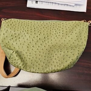 Sage Green Textured Shoulder Bag with Crescent Shape